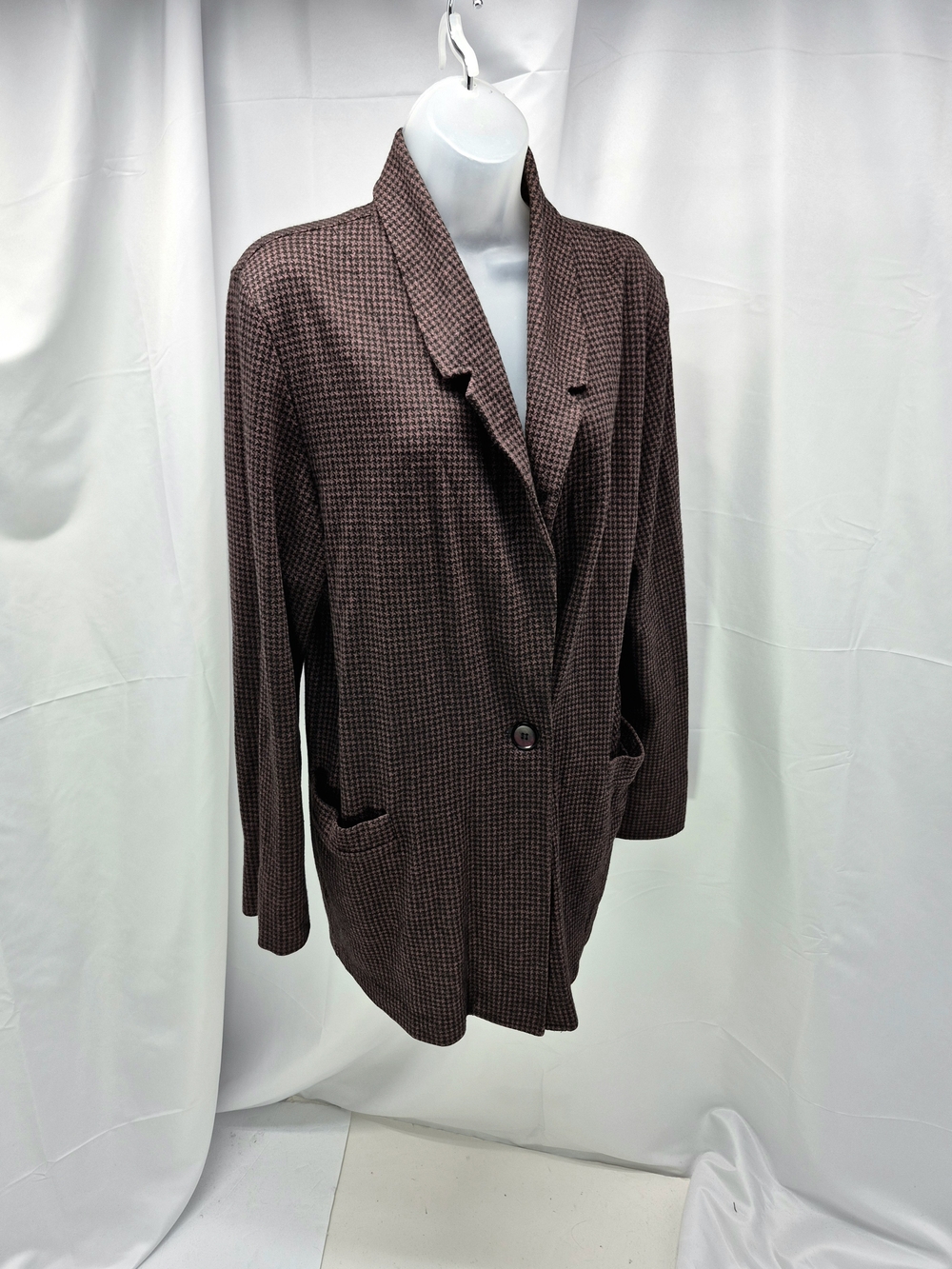 Weekender Canada Houndstooth Longline Blazer Coat Size L 90s Y2K Retro Preppy